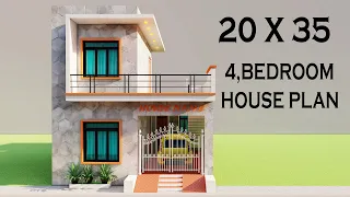 कार पार्किंग के साथ तीन कमरे का मकान,3D 20x35 4 bedroom House Design,New 2023 House Elevation