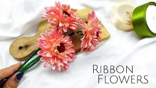 DIY gerberas with satin ribbon/how to make beautiful satin ribbon flowers easily
