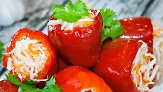 🌶Маринованный перец, фаршированный капустой! Вкуснейшая постная закуска!