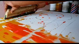 Easy Abstract Painting / Using Rubber Squeegee & Fluid Acrylics / Satisfying / DIY / Demonstration