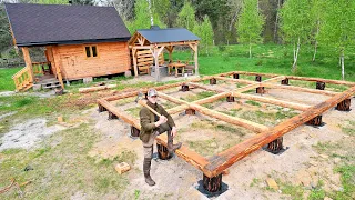 Building My New Big Log HOME in the Wilderness With My Dog | Wood Foundation - Ep. 1