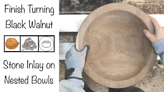 Woodturning: Bowl Inlay - Nested Set of Black Walnut Bowls with Stone Inlay