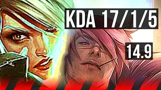 RIVEN vs SETT (TOP) | 17/1/5, Quadra, 8 solo kills, Legendary, 66% winrate | NA Master | 14.9