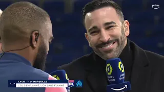 Alexandre Lacazette et Pierre Sage réagissent après la victoire 1-0 contre l'OM