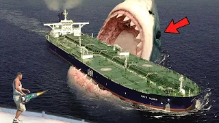 Giant SHARK Attack AND Destroys LOS SANTOS In GTA 5 - Biggest megladon