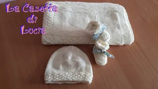 Set Trilli Neonato copertina scarpine cuffietta ai Ferri