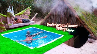 Building underground house with grass roof, fireplace & swimming pool