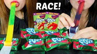 GUMMY RACE (FRUIT BY THE FOOT) MUKBANG CHALLENGE | Kim&Liz Too