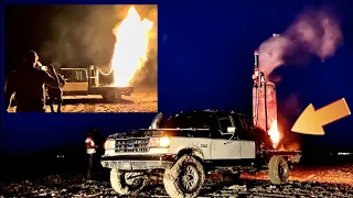 White Hot Turbo Firewood Burn Barrel Bursts Into Flames After Doing Donuts in the Truck