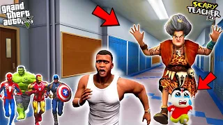 FRANKLIN AND SHINCHAN Fight With Scary Teacher Stone Age Revenge in GTA V | GTA V TAMIL | Avengers