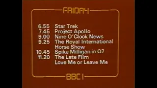 Friday 20th July 1979 BBC1 - Star Trek - Project Apollo - News - Spike Milligan - Q7 - James Cagney