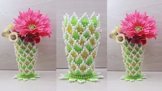 How to make flower vase | Cotton ear buds flower vase | Easy flower vase using waste materials