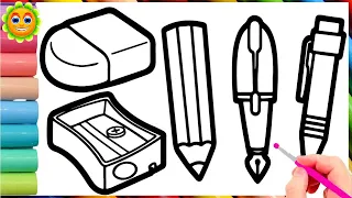 School Tools Drawing, Painting and Coloring for Kids || Drawing and Coloring School Tools For Kids