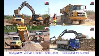 Stuttgart 21: VOLVO EC380D, 380E, MAN, Mercedes Trucks PFA 1.4, Denkendorf, 23.04.2020.