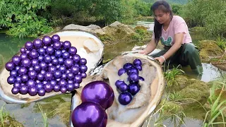 Giant clams breed dazzling purple pearls under the flowing river channel