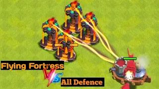$FLYING FORTRESS vs ALL DEFENCE FORMATION #CLASH OF CLANS #FLYING FORTRESS VS ALL MAX DEFENCE.
