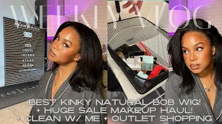 WEEKLY VLOG | best kinky bob wig find! + HUGE makeup & skincare haul + clean w/ me + outlet shopping