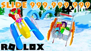 We sled down a mountain 999,999,999 feet using random items! | Roblox: Sled Simulator