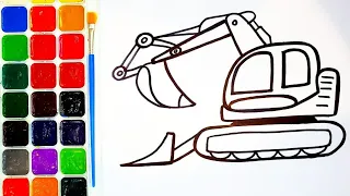 Painting. coloring page Drawing lessons for children. Easy drawing. How to draw an excavator