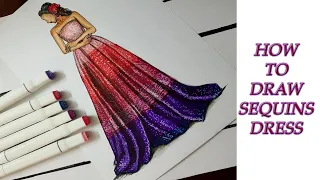 how to draw sequins dress|Fashion Illustration tutorial for beginners |SABA the Fashionist| gown