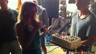 Cast and Crew of One Tree Hill singing Happy B-day to Shantel VanSanten