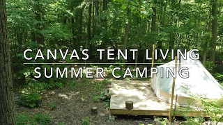 Summer Camping in a canvas bell tent in the woods