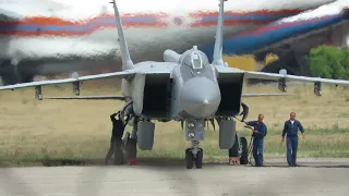 Mig-31 "Foxhound" long range interceptor, prepared, startup and takeoff.