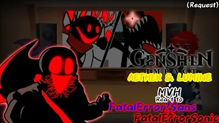 [G.I]Aether&Lumine+MVH React to FatalError!Sans Vs FatalErrorSonic (Request)