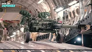 Loading M777 Howitzers for Ukraine onto a C-17 Globemaster III - U.S military aid to Ukraine