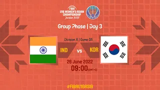 India v Korea | Full Basketball Game | FIBA U16 Women's Asian Championship 2022 | Division A