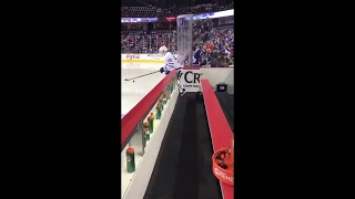 Toronto Maple Leafs go onto ice in vs Calgary Flames - many blue jerseys -  November 28, 2017