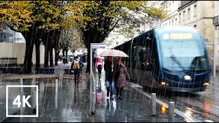 RAIN WALK Walking in November Rain at Morning Bordeaux 4K SLOW TV 1Hour ASMR rain sounds in France