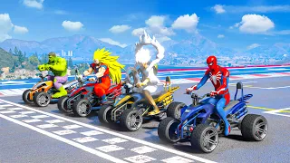 SUPERHERO Competition Challenge Spiderman, FNAF & LUFFY GEAR 5 Motorbike Jump over the Ocean #990