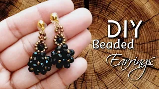 Stunning Black Beauty Beaded Earrings with Rondelles and Seed Beads. How to make beaded jewelry