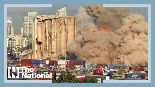 Large block of Beirut Port grain silos collapses