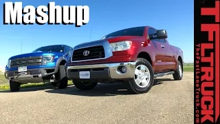 Supercharged Toyota Tundra vs Ford Raptor Drag Race, 0-60 MPH & MPG Mashup Review