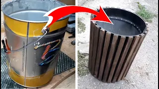 Make TRASH BIN from Small Wooden Slats and Recycling Paint Bucket | Easy DIY