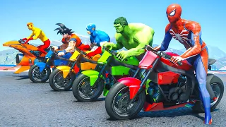 SUPERHERO Competition Challenge | Spiderman, Hulk & Goku Motorbike Jump over the Ocean #227