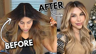 AT HOME MONEY PIECE ROOTS TOUCH UP | BLONDME BLEACH ON DARK HAIR + WELLA T27 TONER | DIY BALAYAGE