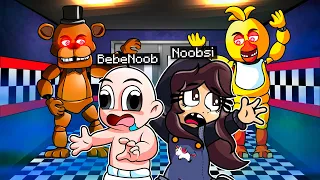 ¡ESCAPA DE LA PIZZERIA DE FNAF! 😭😱 BEBE NOOB Y NOOBSI ATRAPADOS EN LA PIZZERIA DE FREDDY MINECRAFT