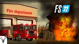 MASSIVE COMBINE FIRE 911 WAS CALLED!!! (FS22 Nebraska Farm Series Ep. 8)