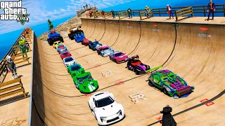 Superhero Cars Сhallenge on ramps with Spiderman Hulk and other Superheroes GTA V MODS