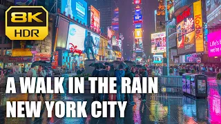 8K Walking in the Heavy Rain Times Square NYC City Ambience Rain Soundscape ASMR 🎧 Binaural 3D Audio