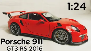 🚗 PORSCHE 911 GT3 RS 2016 1:24 unboxing scale model diecast car vehicle review detailed WELLY 🚘