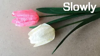 ABC TV | How To Make Tulip Paper Flower From Crepe Paper (Slowly)- Craft Tutorial