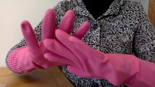 ASMR Mummy Opens and Wears Very Long Pink  Rubber Gloves