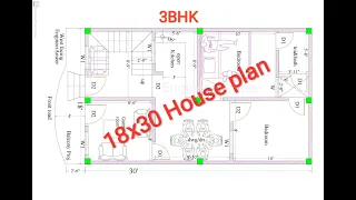 18 x 30 House plan 3BHK II 18 x 30 ghar ka naksha II 18*30 house design II18x30 मकान का नक्शा(vastu)