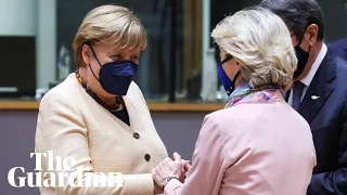 Merkel hesitates over handshake with EU's Ursula von der Leyen