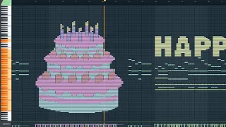 Happy Birthday Cake Midi Art on Piano (Dark version)