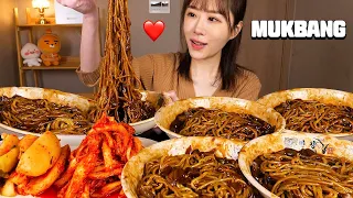 촉촉한 짜장면 5그릇 먹방❤️ (ft.매운김치, 알타리김치) 5 bowls of Jjajangmyeon, Spicy kimchi KOREAN MUKBANG